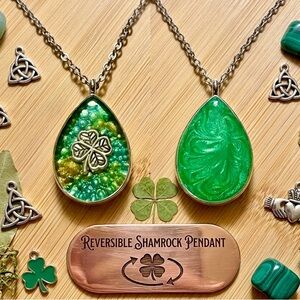Reversible Shamrock Teardrop Resin Pendant